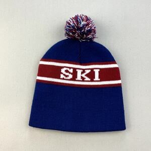 Marine Layer Beanie Hat Cap Ski Navy Blue Red Knit Pom Outdoor Nature One Size